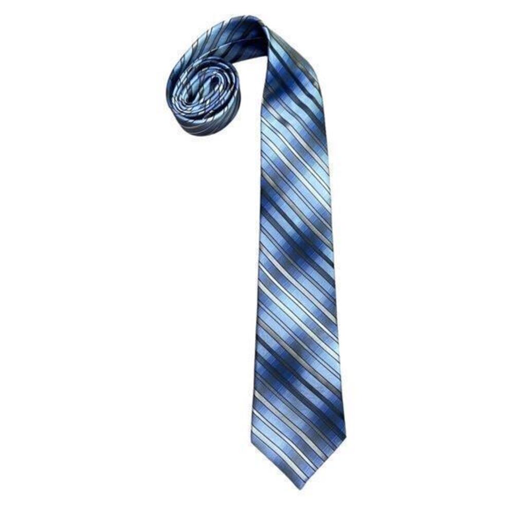 Stafford Blue, Gray & Black Stripes Silk Neck‎ Tie 58" Long x 3.5 Wide